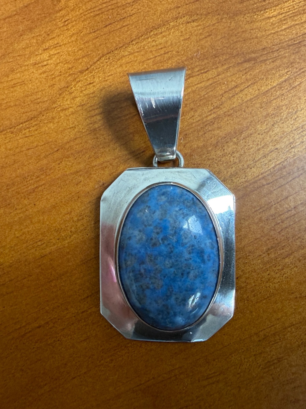 Vintage Sterling Silver Blue Stone Cabochon Pendant